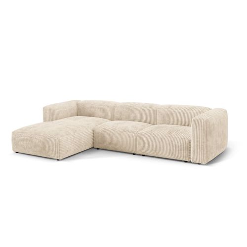 Canapé D'angle Gauche Modulaire 3 Places En Velours Côtelé Beige Clair