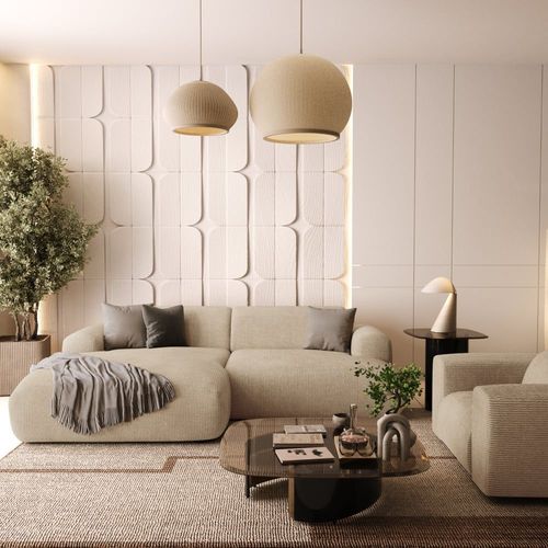 Canapé D'angle Gauche 4 Places Velours Côtelé Beige 266cm