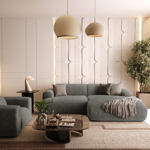 Canapé D'angle Droit 4 Places Velours À Motifs Gris 266cm