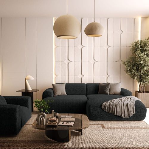 Canapé D'angle Droit 4 Places Velours À Motifs Noir 266cm