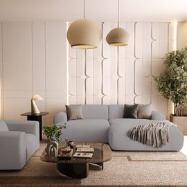 Canapé D'angle Droit 4 Places Tissu Tramé Gris Clair 266cm