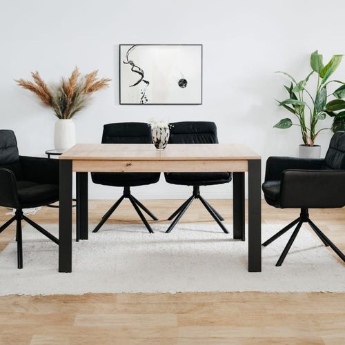 Table À Manger Extensible Noir Et Effet Chêne 4/6 Personnes 100/150 Cm