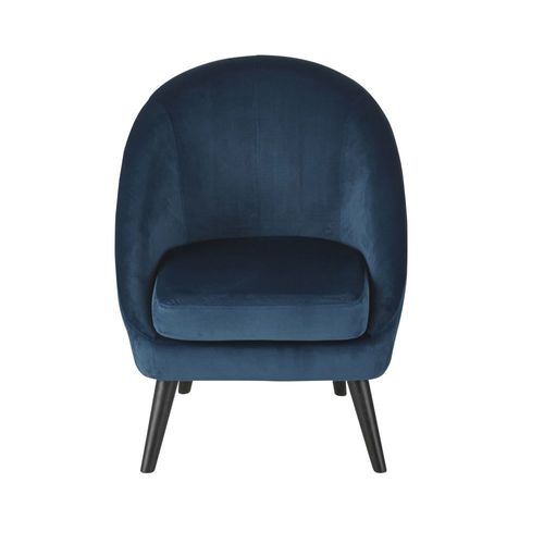 Fauteuil Vintage En Velours Bleu Nuit Et Hévéa Massif