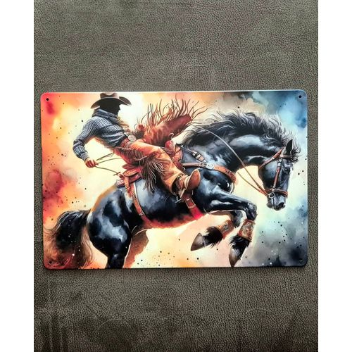 Plaque métallique décorative Cowboy Rodéo