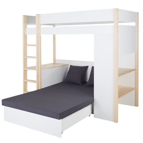 Lit Enfant Évolutif Surélevé Écru Avec Bureau 90x209