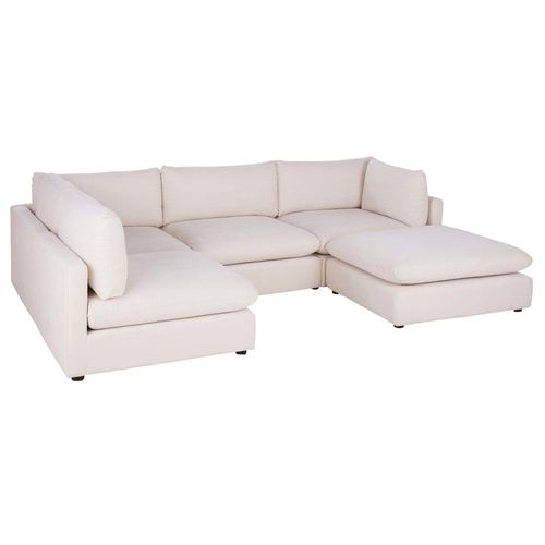 Canapé D'angle Gauche 5/6 Places En Textile Chenille Beige