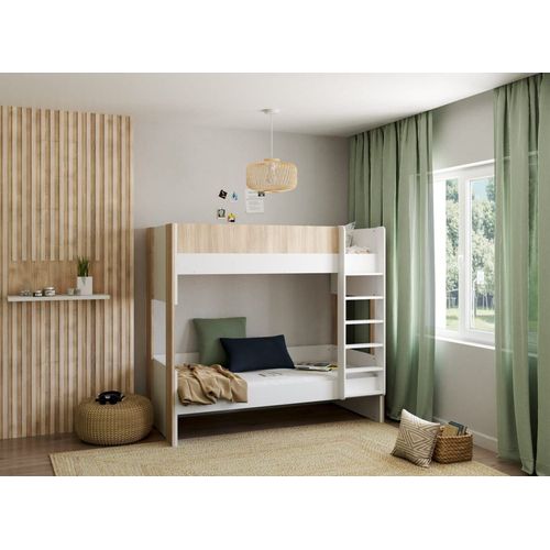 Lit Superposé Scandinave 90x190 Blanc Et Bois