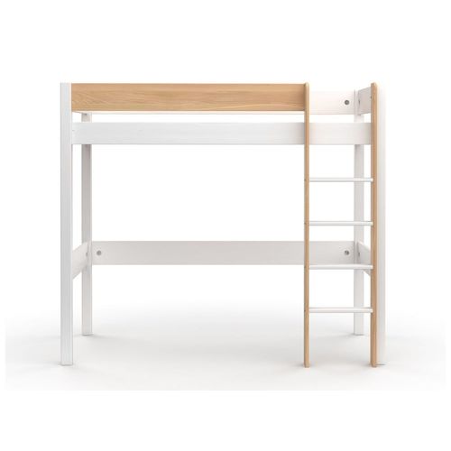 Lit Mezzanine 90x190 En Pin Massif Blanc Et Bois
