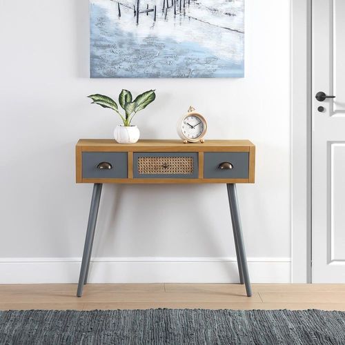 Console D'entrée Avec 3 Tiroirs En Aggloméré Imitation Bois Marron