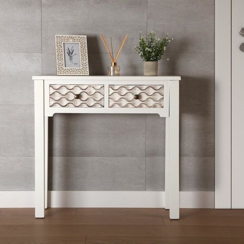 Console Avec 2 Tiroirs En Aggloméré Imitation Bois Blanc Et Marron