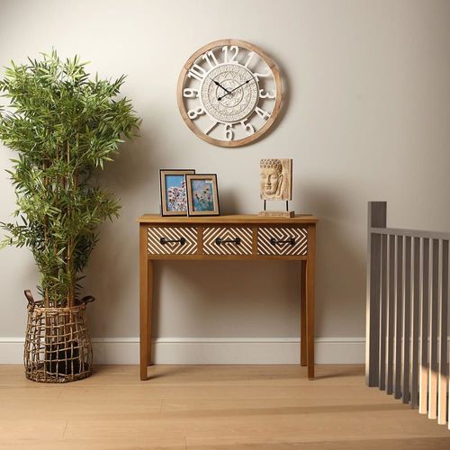 Console D'entrée Avec 3 Tiroirs En Bois De Pin Marron