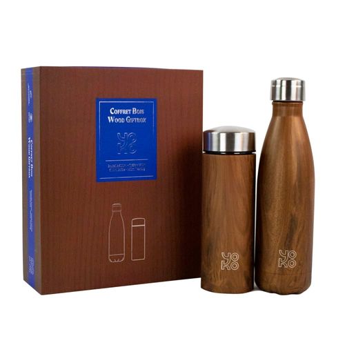 Coffret 1 Bouteille Et 1 Theiere Bois