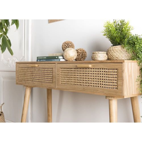 Console En Pin Couleur Naturelle 2 Tiroirs Cannage