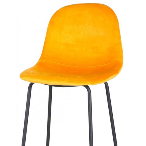 Tabouret De Bar Métal Noir Et Assise Velours Jaune