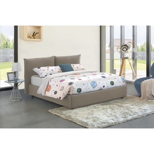 Lit Double En Tissu Tourterelle 160x190 Cm