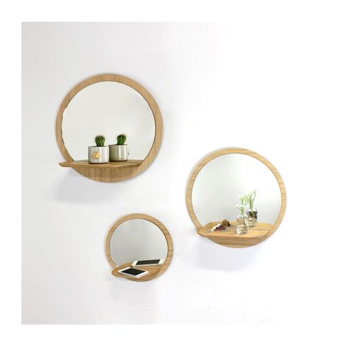 Miroir mural rond avec tablette Sunrise petit modèle D30cm