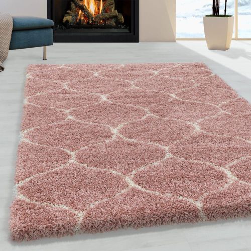Tapis À Poils Longs Et Motifs Alhambra Rose 120x170cm