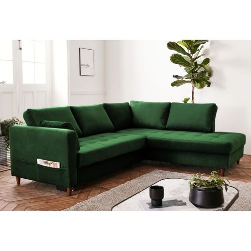 Canapé D'angle Droit Convertible 5 Places En Velours Vert