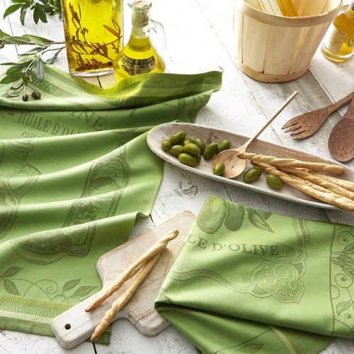 Torchon En Jacquard De Coton Vert 50x75