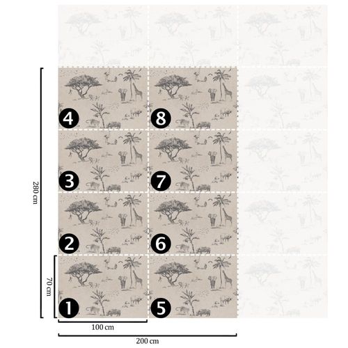 Papier Peint Safari,papier écologique fin,200x280cm,8 feuilles