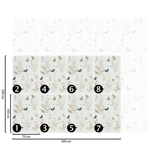 Papier Peint Papillons,papier écologique fin,200x280cm,8 feuilles