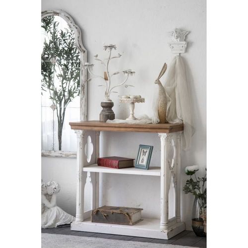 Console En Bois Patiné Blanc L 81