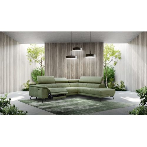 Canapé D'angle 5 Places Avec Un Relax Électrique Tissu Vert Olive