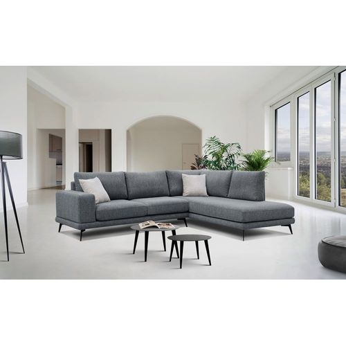 Canapé D'angle Droit 5 Places Tissu Gris Foncé