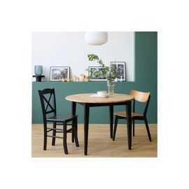 Table Ronde Bois D115 Cm Avec 1 Allonge Et Pieds Fuseau Noir