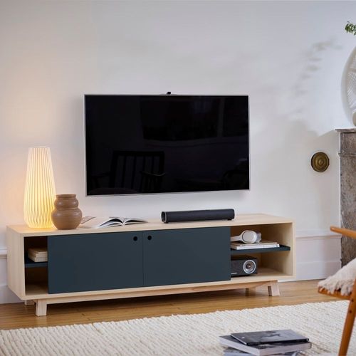 Meuble Tv 2 Portes Coulissantes 160 Cm, En Frêne