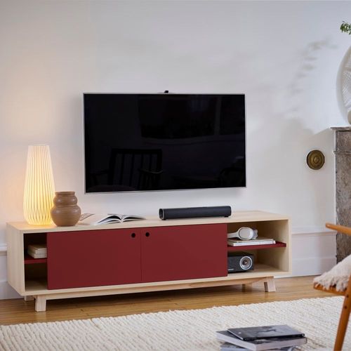 Meuble Tv 2 Portes Coulissantes 160 Cm, En Frêne
