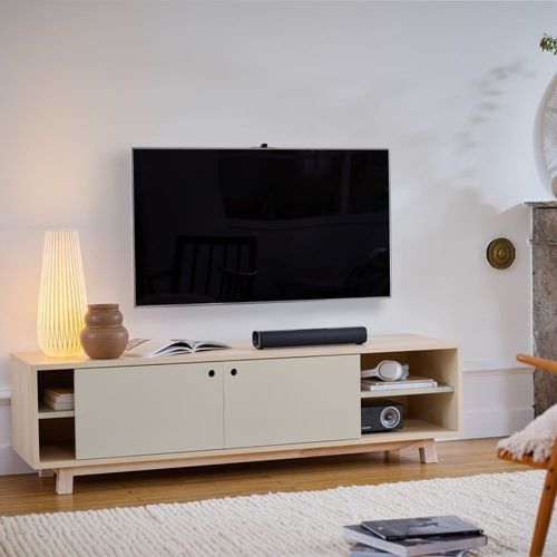 Meuble Tv 2 Portes Coulissantes 160 Cm, En Frêne