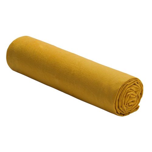 Drap Housse Lin Lavé Jaune 140x190 Cm