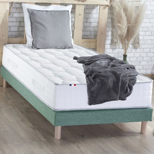 Ensemble matelas ressorts memoire forme sommier vert 90x190