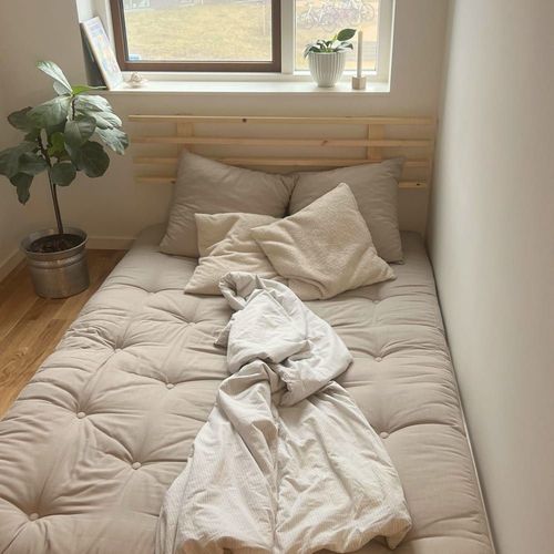 Tête De Lit En Pin Massif Avec Futon Bleu Marine 140x200