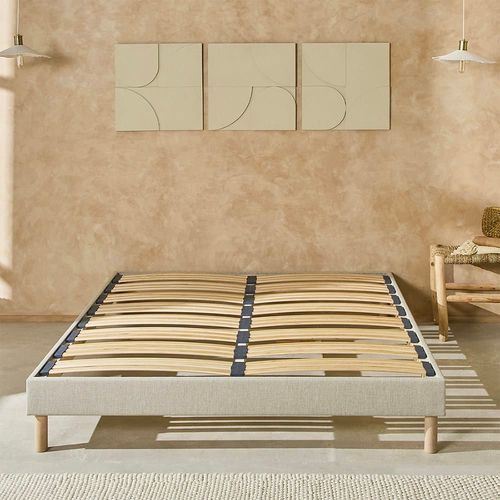 Sommier À Lattes En Bois 140x190 Cm Beige Livré En Kit
