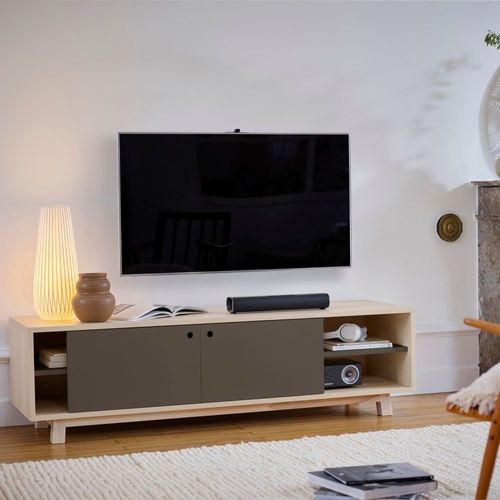 Meuble Tv 2 Portes Coulissantes 160 Cm, En Frêne