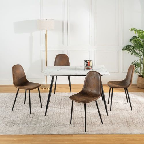 Ensemble Table Blanche Effet Marbre Et 4 Chaises Scandinaves