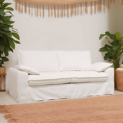 Canapé Convertible En Tissu Texturé 3 Places Blanc