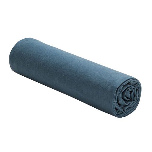 Drap Housse Lin Lavé Bleu 140x190 Cm