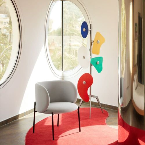 Fauteuil Design Arrondi En Tissu Pieds Métal Noir Gris