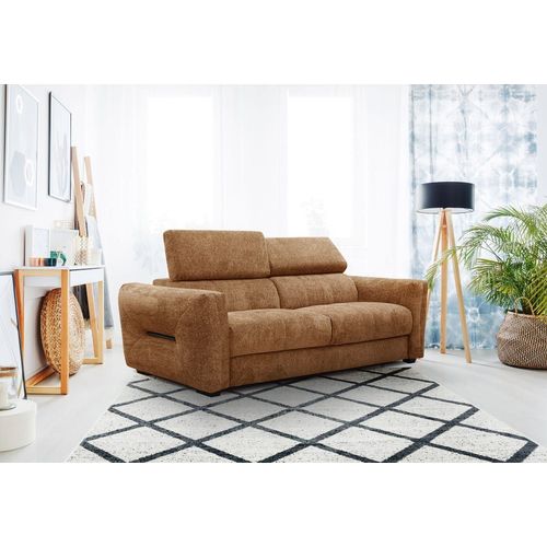 Canapé Droit Xxl 3 Places Tissu Brique