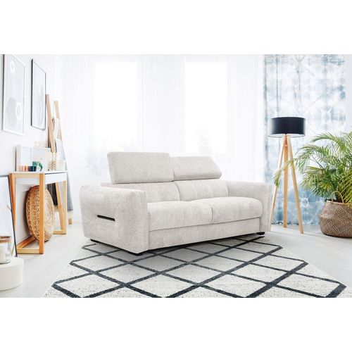 Canapé Droit Xxl 3 Places Tissu Écru