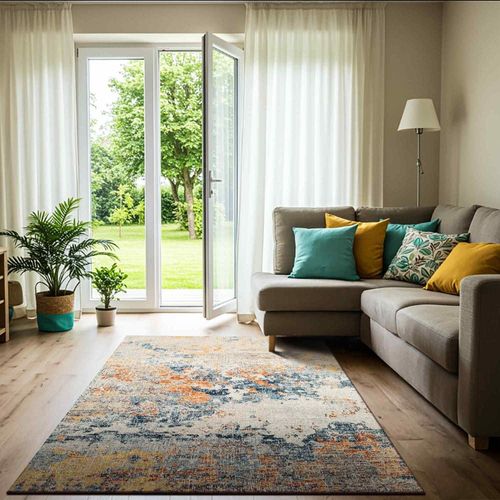 Tapis Abstrait Moderne Jaune/Bleu 160x213