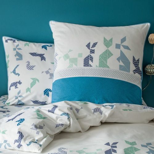 Taie D'oreiller Imprimée En Coton 50x75cm Blanc-Bleu