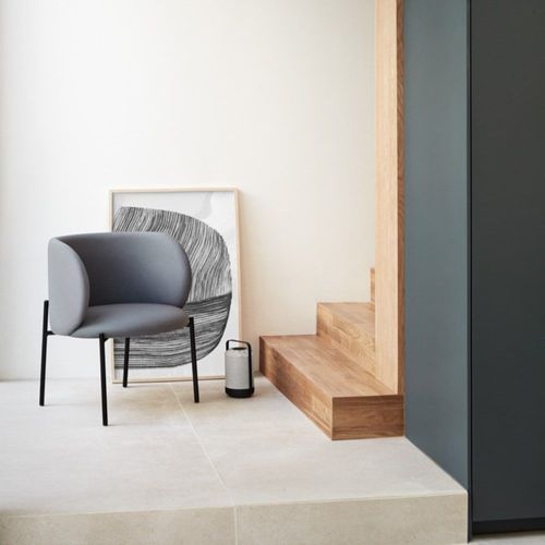 Fauteuil Design Arrondi En Tissu Pieds Métal Noir Gris Foncé