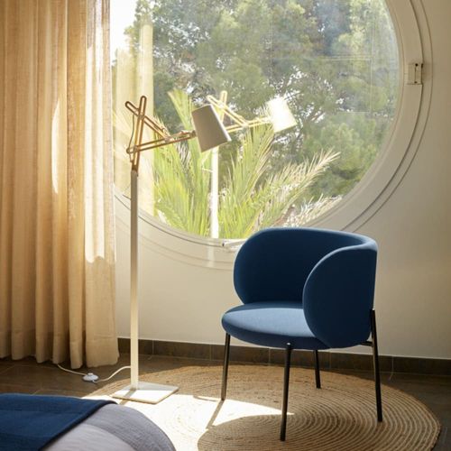 Fauteuil Design Arrondi En Tissu Pieds Métal Noir Bleu Foncé
