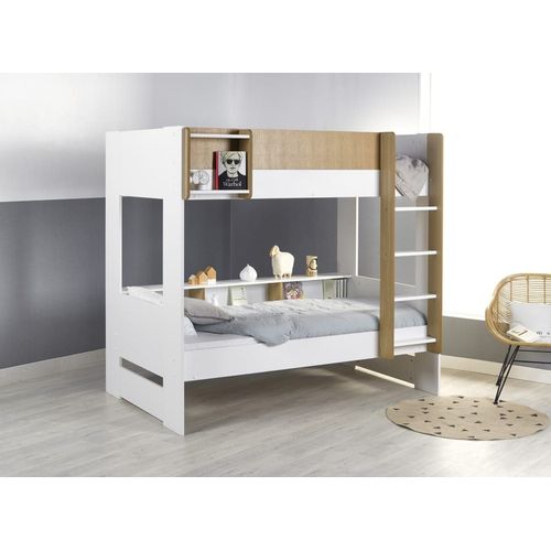 Lit Superposé Avec Rangement Blanc Et Bois
