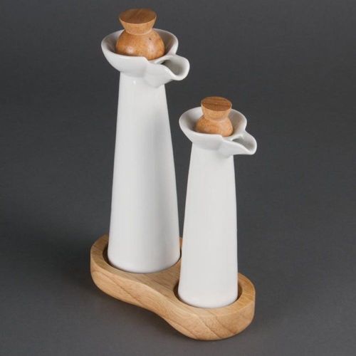 Bouteilles Huile Et Vinaigre Blanches En Porcelaine