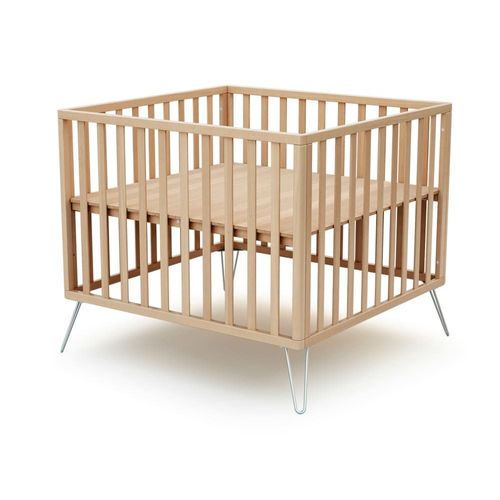 Parc Bébé En Bois Hêtre Et Acier 100 X 100 Cm